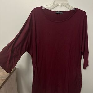 Crimson/Burgendy colored Women's Tunic Top 3/4 sleeves